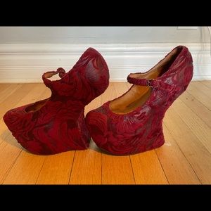 Jeffrey Campbell burgundy velvet damask platform